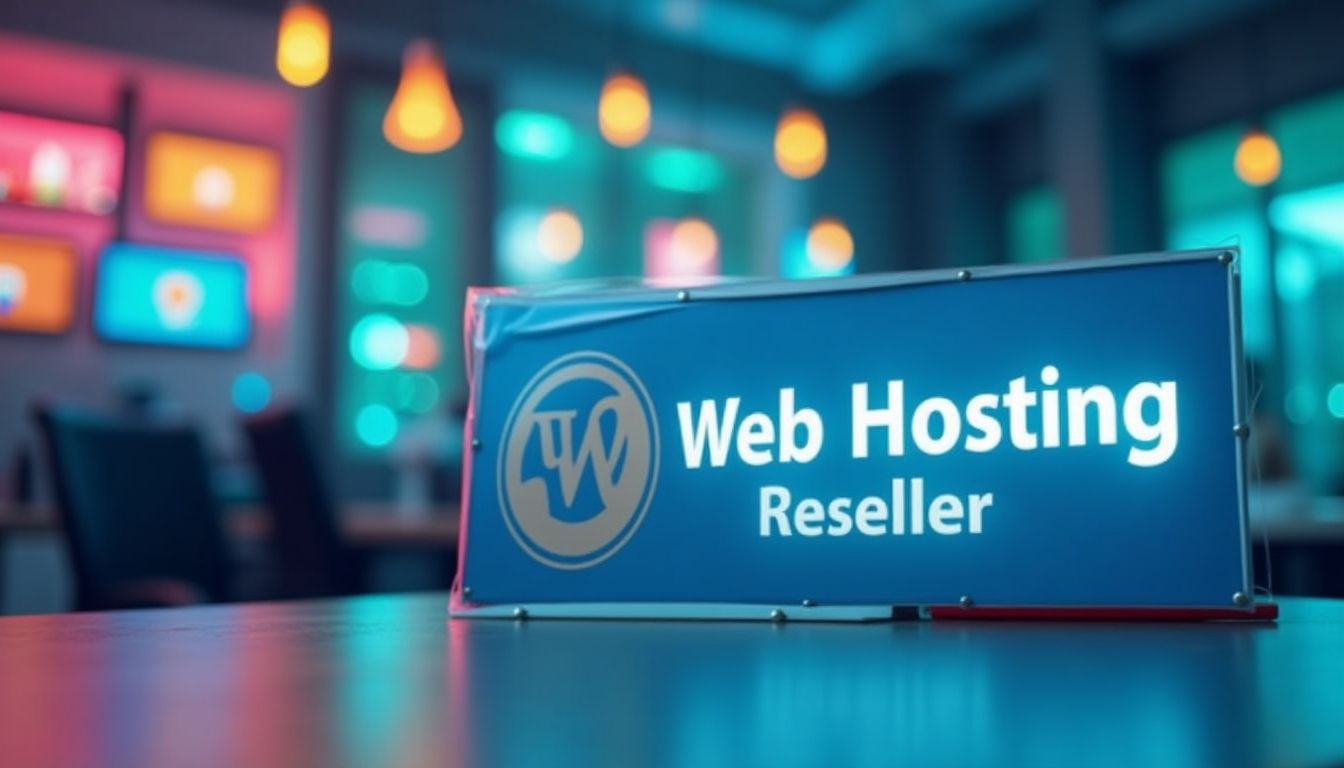 WordPress logo with a web hosting reseller sign.