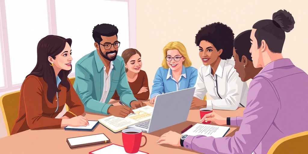 Group of professionals collaborating on SEO strategies.