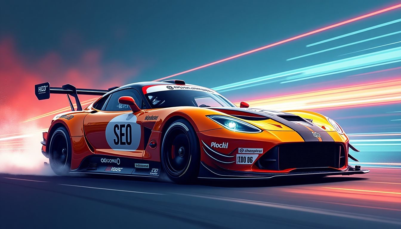 Race car with 'SEO' on the hood.