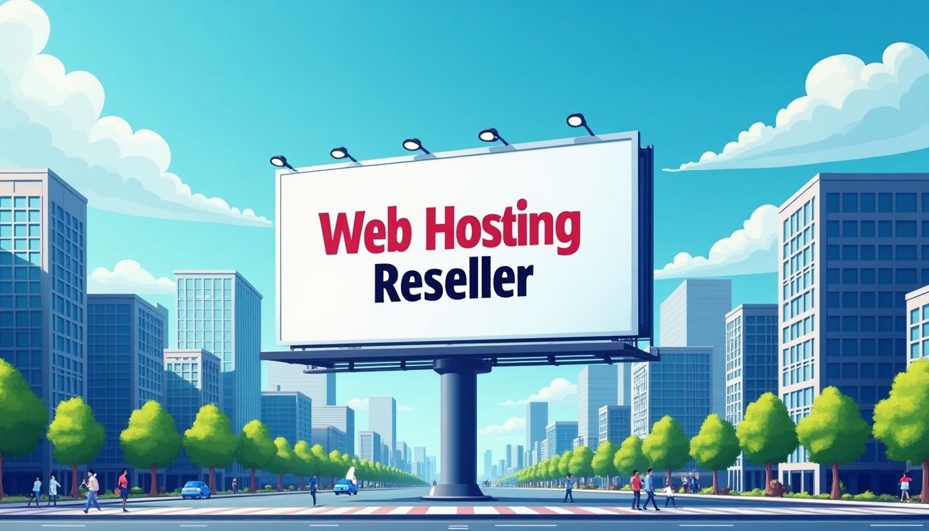 Cityscape with a billboard for web hosting reseller.