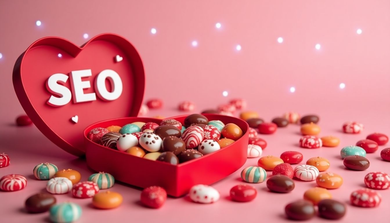 Valentine's Day candy box with 'SEO' written on it.