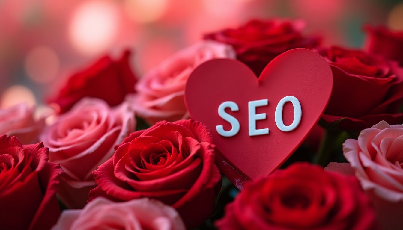 Valentine's Day roses with 'SEO' written on them.