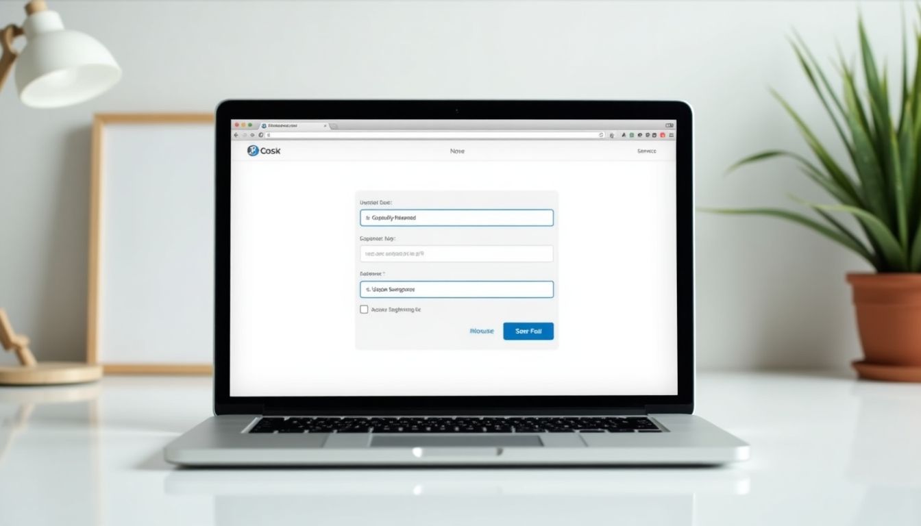 Laptop with a web form displayed on the screen.