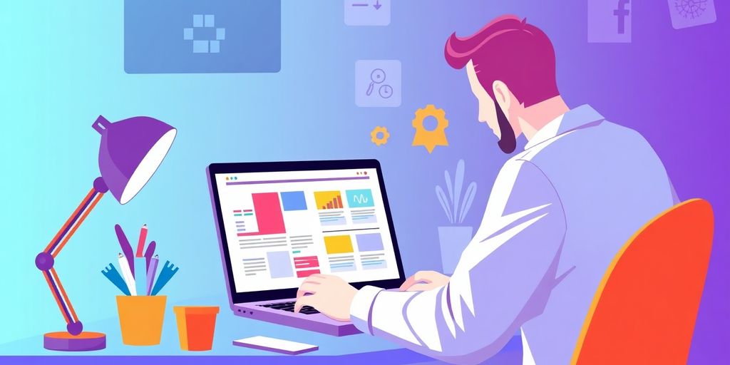 Illustrative image of a web designer at work on SEO.