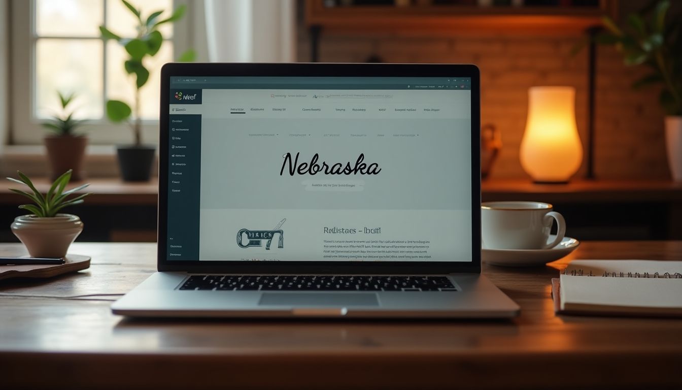 Laptop showing Nebraska Recognition page on a desk.