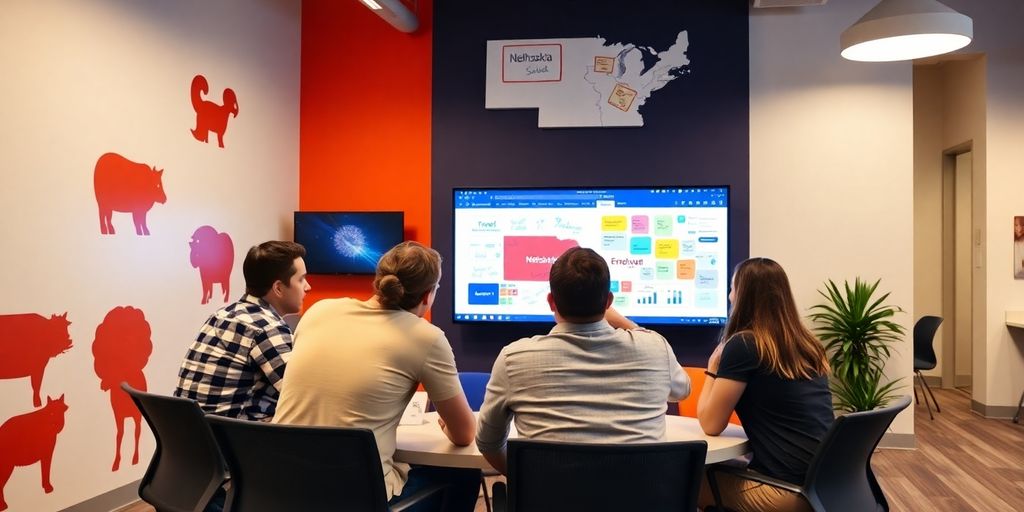 Nebraska-themed design collaboration in a creative workspace.