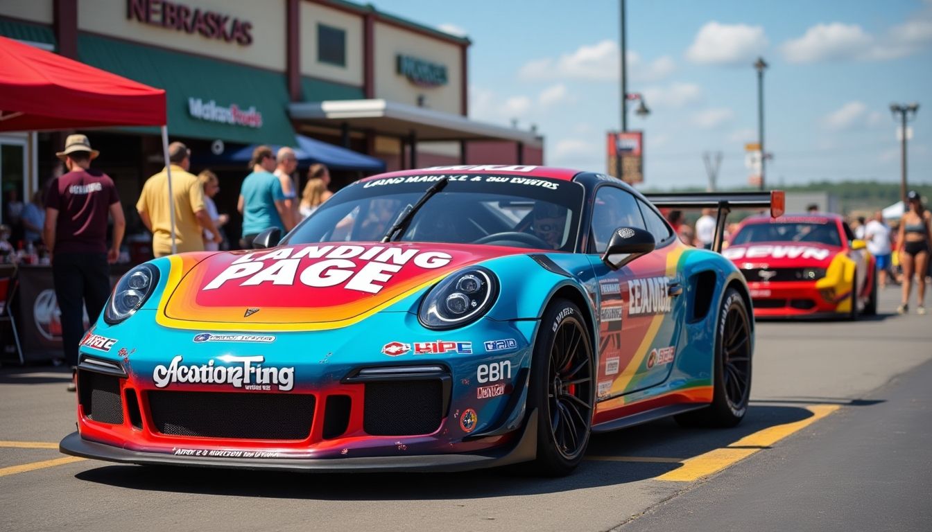 Race car with 'Landing Page' on the hood.