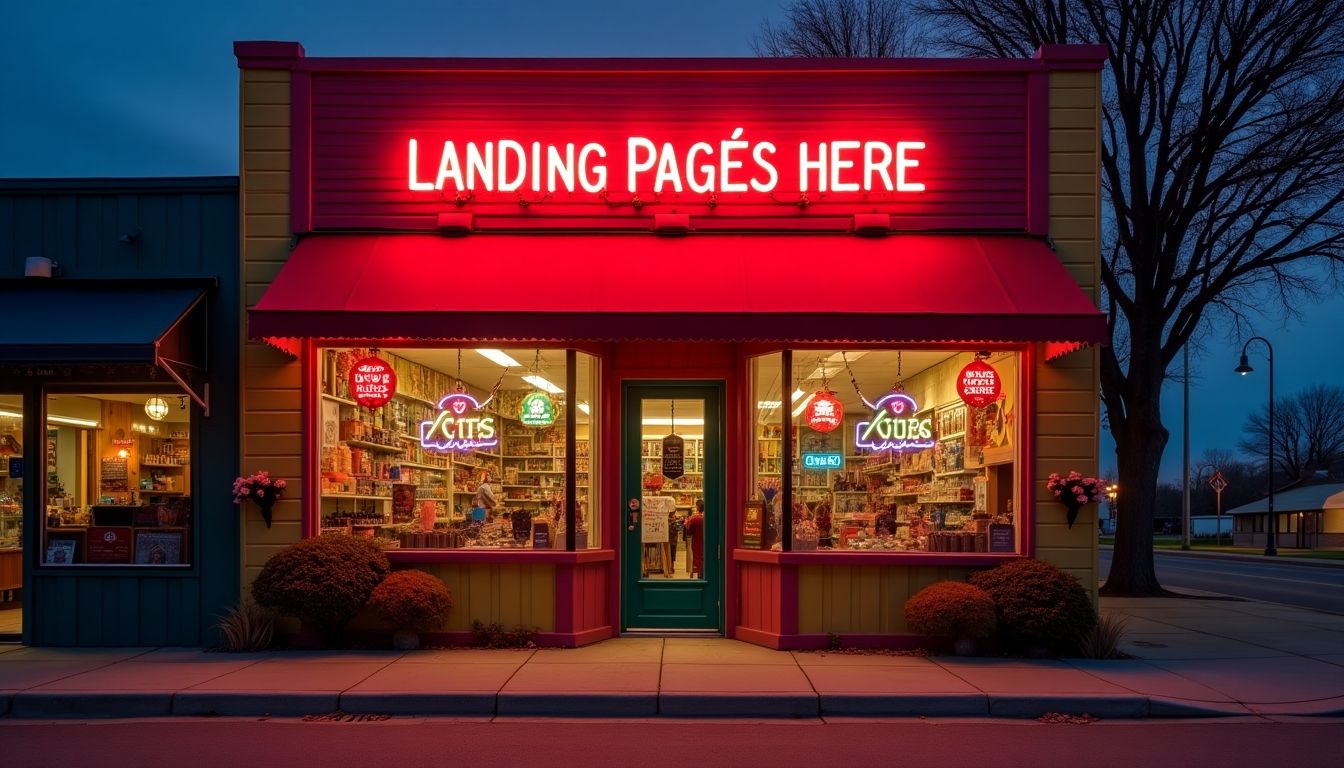 Storefront with neon sign for landing pages in Nebraska.