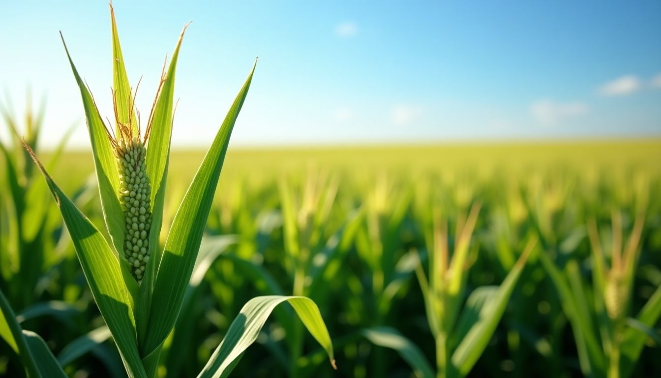 Vibrant corn field in Nebraska during spring.