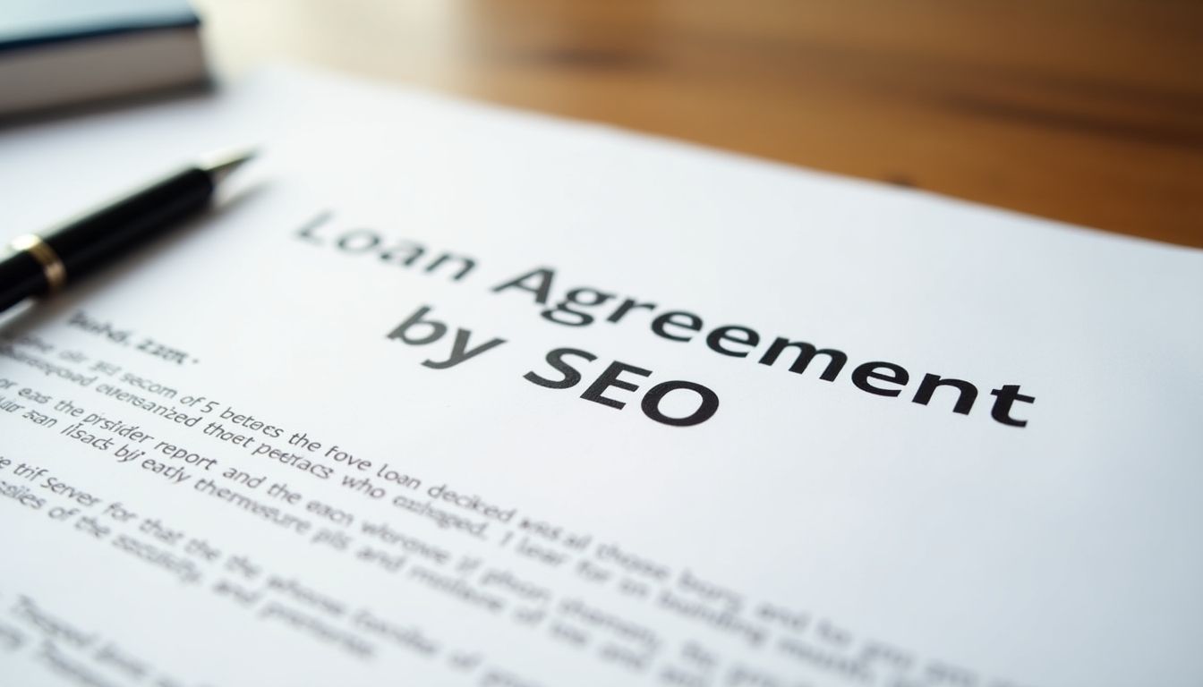 Loan agreement titled 'Financed by SEO' on a desk.