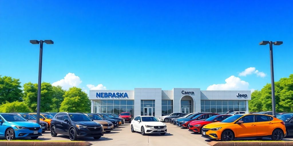 Bright car dealership in Nebraska with diverse inventory.