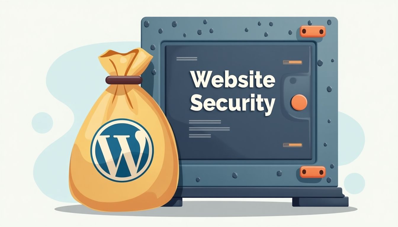 Vault with WordPress logo bank bag for website security.