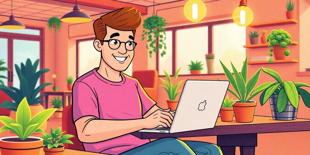 Small business owner working on a laptop in café.