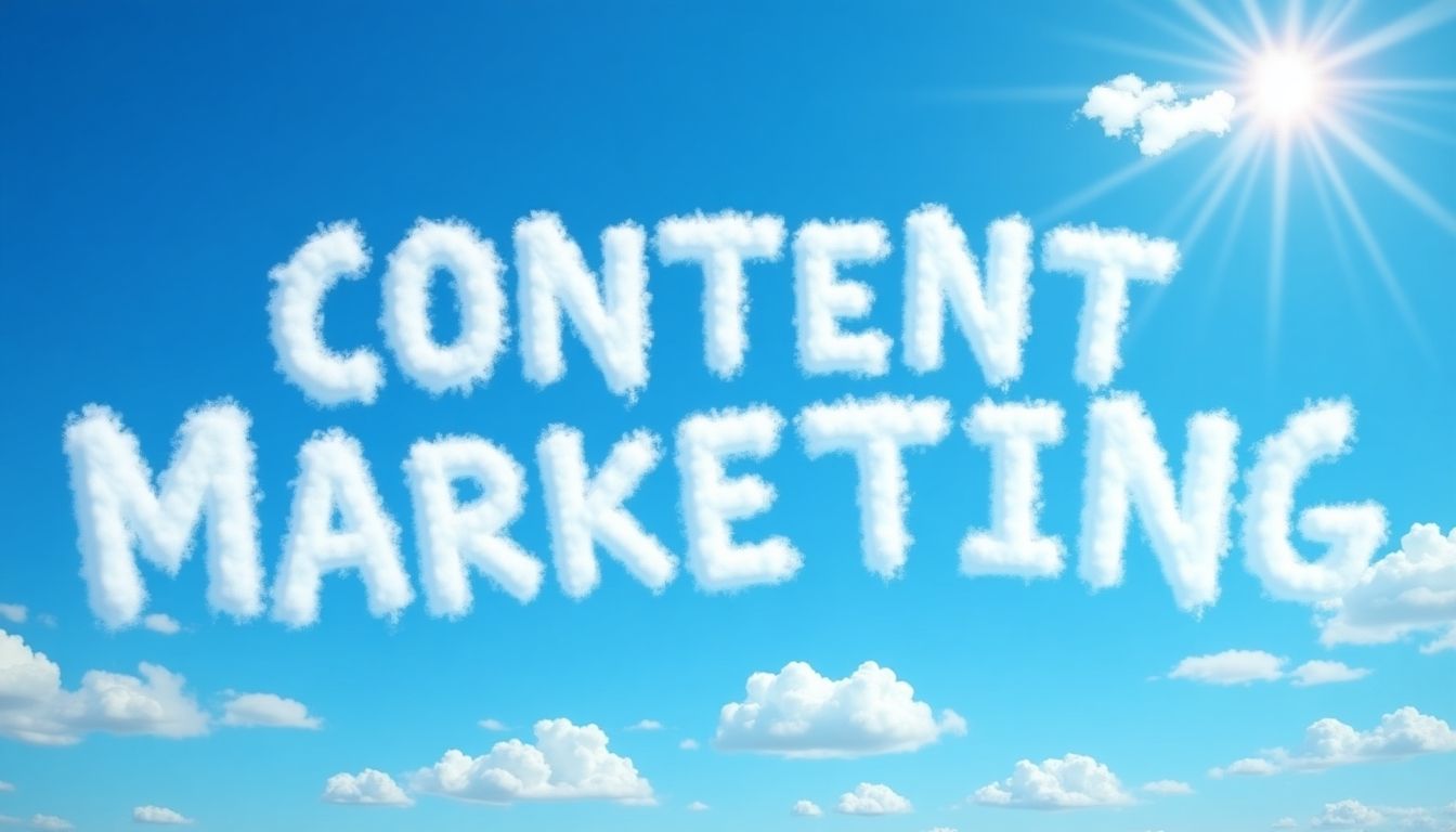 Clouds in the sky spelling 'Content Marketing'.