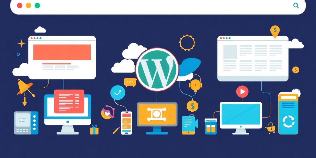Illustration of website platforms and hosting solutions.
