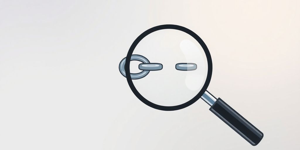 Magnifying glass over a chain link for backlinks.