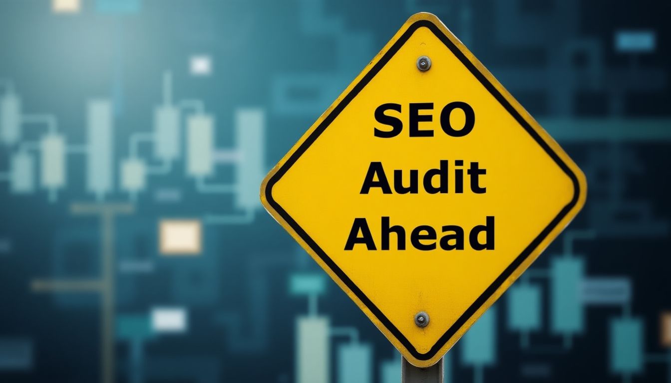 Yellow street sign saying 'SEO Audit Ahead'.