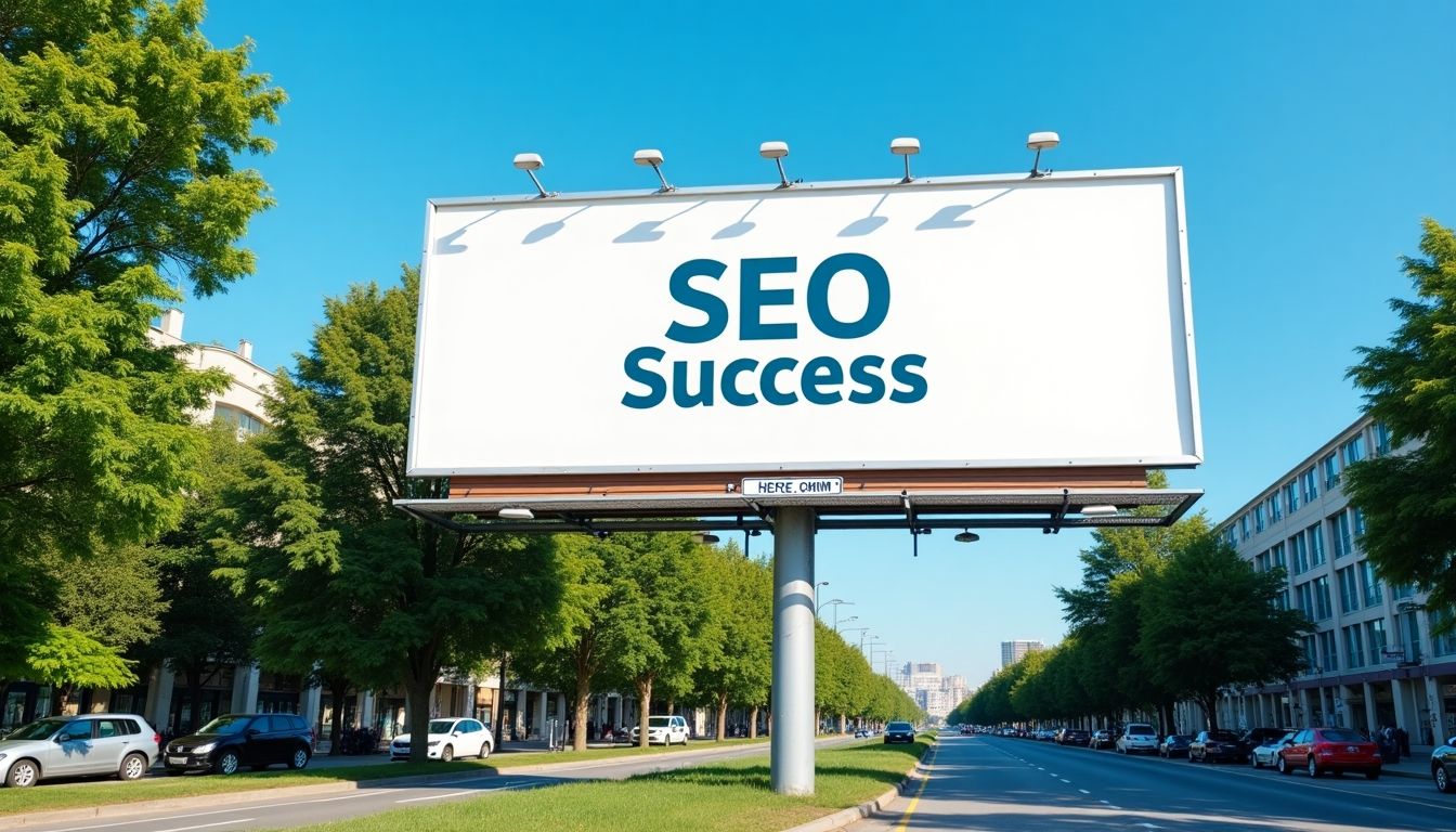 Billboard with 'SEO Success' in an urban environment.