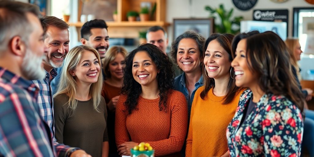 Diverse business owners with happy customers in Nebraska.