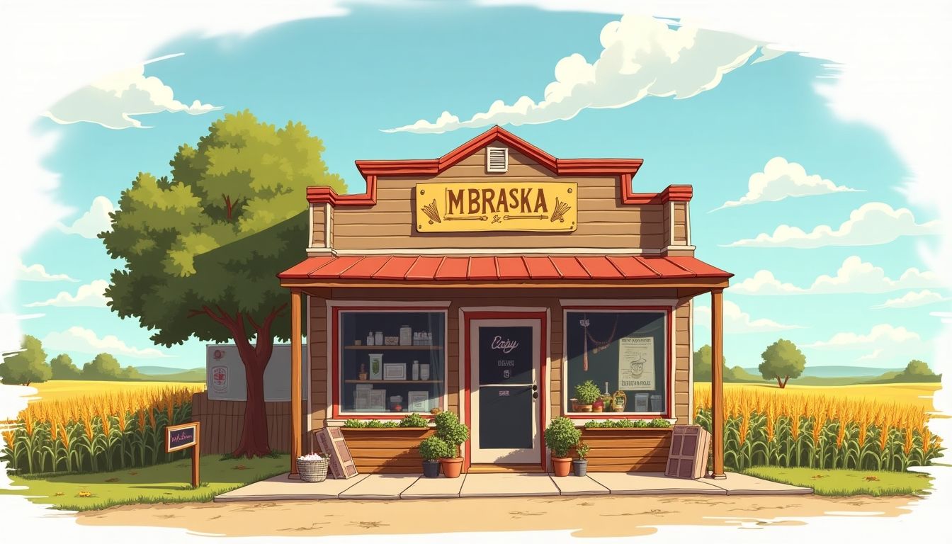 Storefront illustration representing Nebraska's local business community.