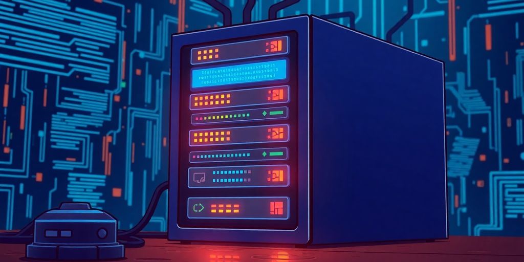 Illustrative image of a glowing computer server.