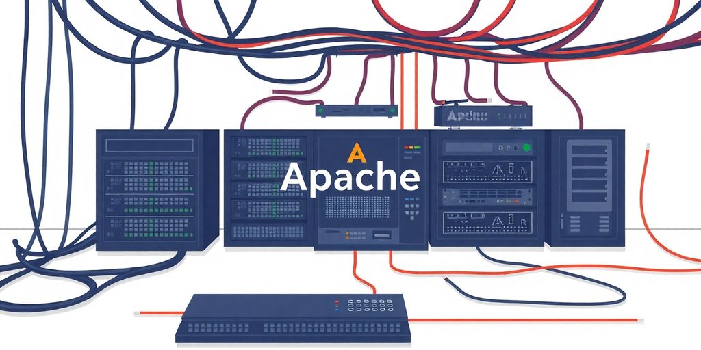 Illustrative Apache server setup with hardware and cables.