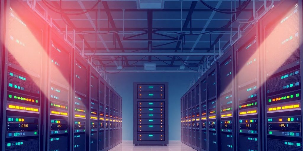 Illustrative server room for web hosting services.