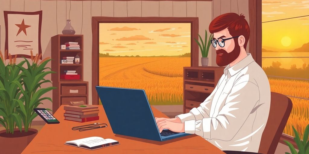 Nebraska business owner designing a website on laptop.