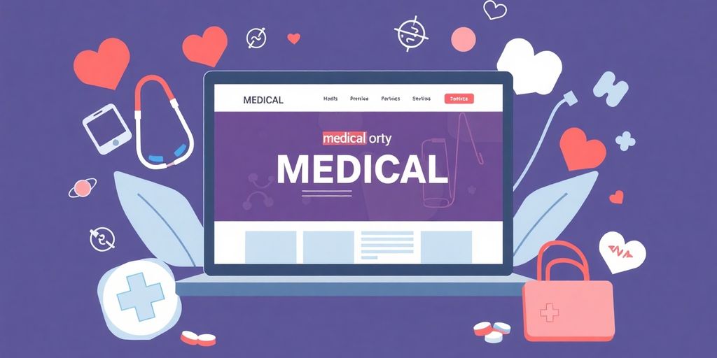 Illustration of a medical website on a laptop.