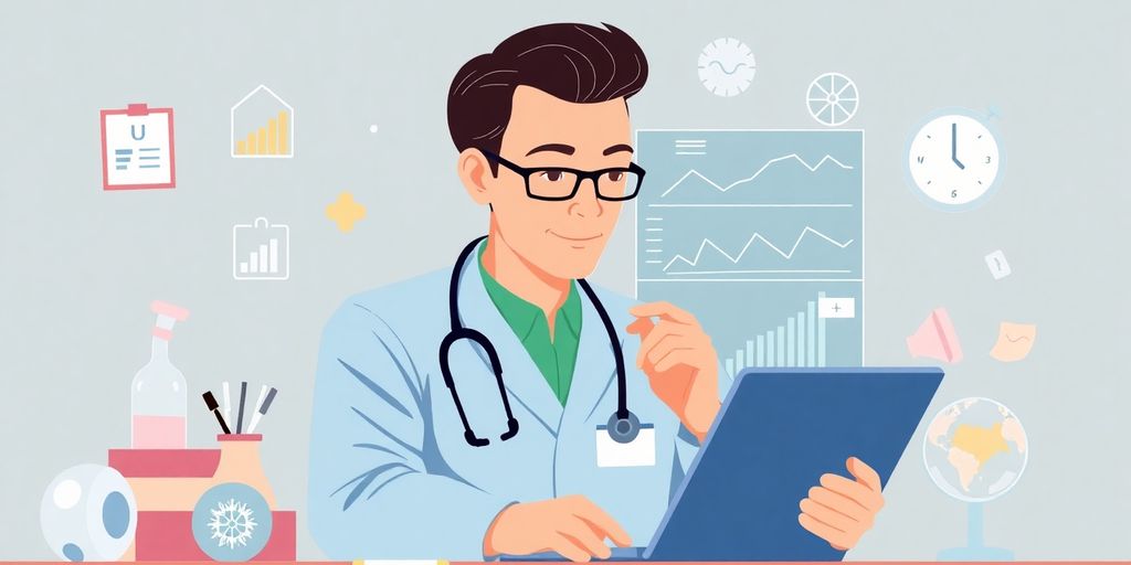 Medical professional analyzing data for SEO performance.