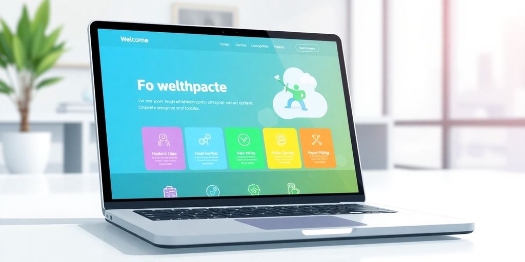 Illustrative healthcare website interface on a laptop.