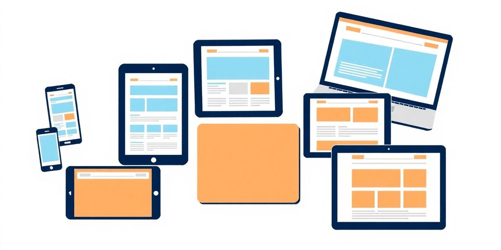Illustrative image of devices displaying responsive web designs.