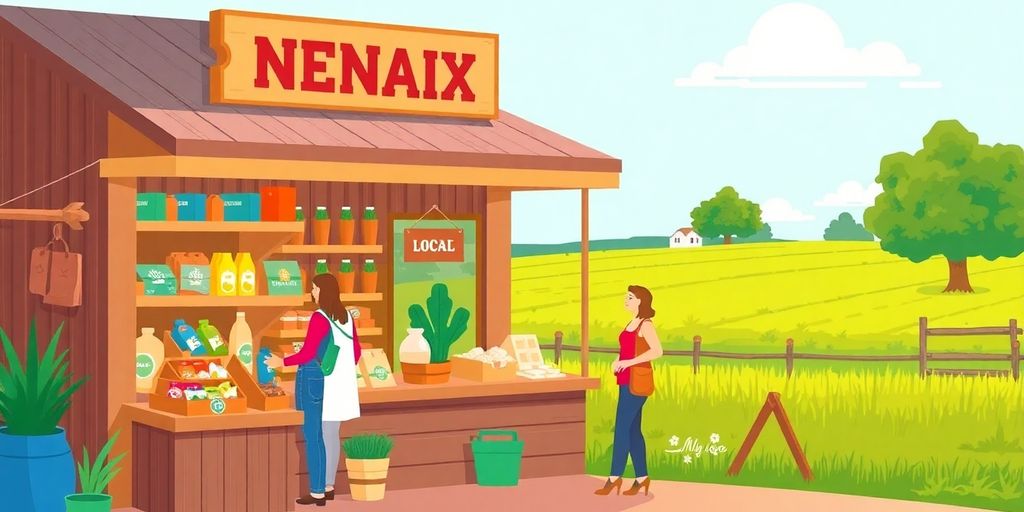 Rural Nebraska storefront with local products and friendly staff.