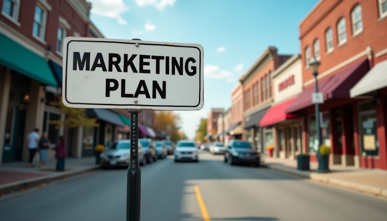 Street sign reading 'Marketing Plan' in Omaha.