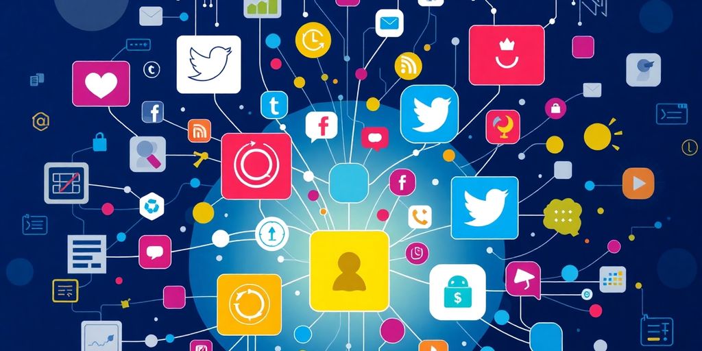 Social media icons integrated with web design elements.