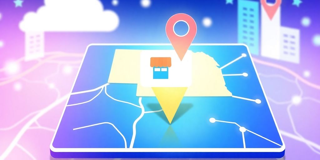 Digital map with a pinpoint marker in Nebraska.