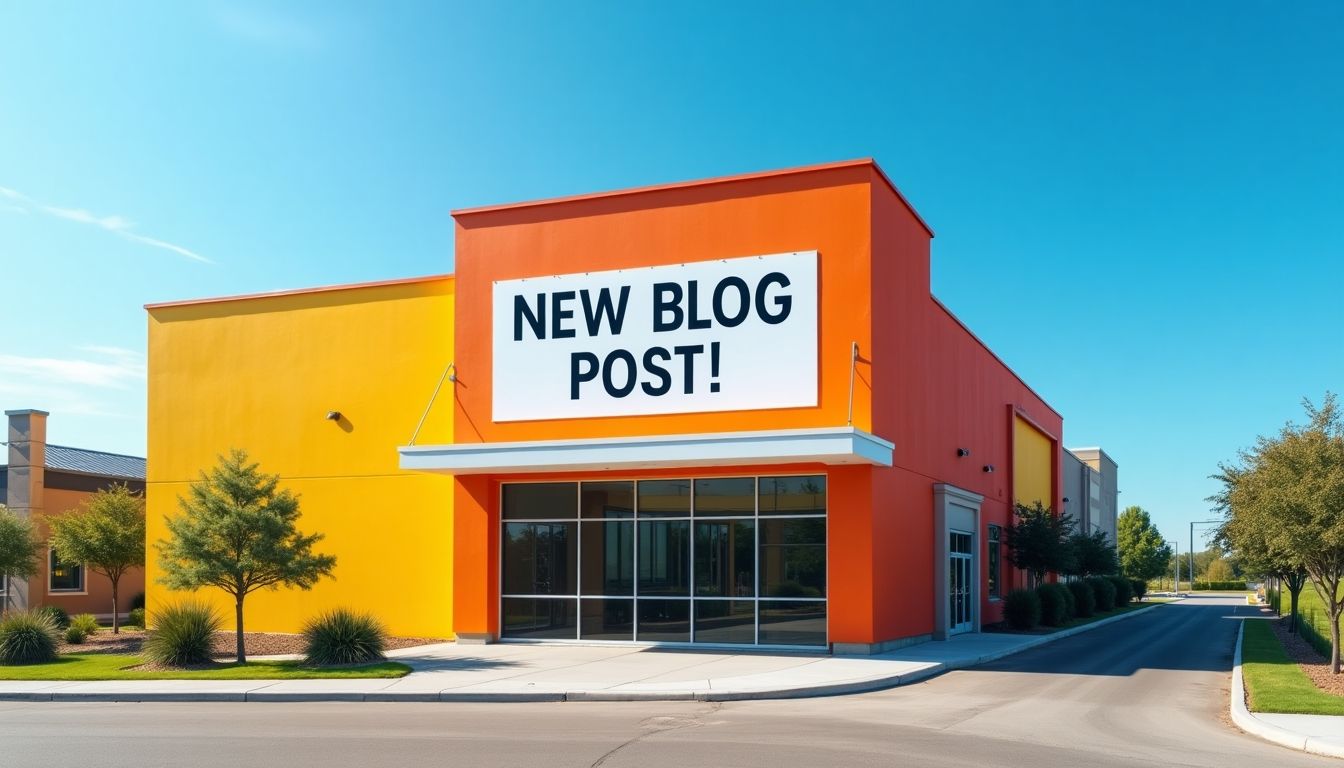 Omaha building with a sign saying 'New Blog Post!'