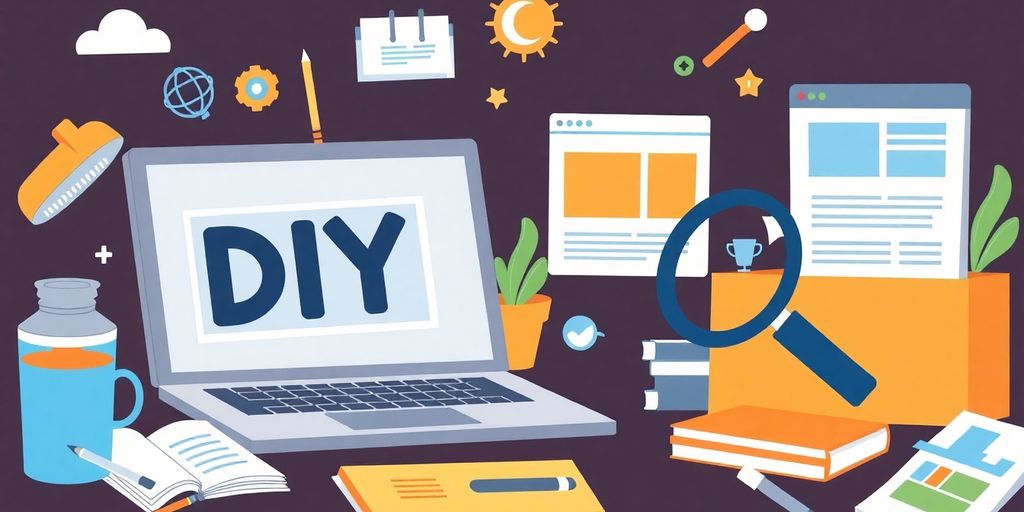 Illustration of DIY SEO tools and elements for beginners.