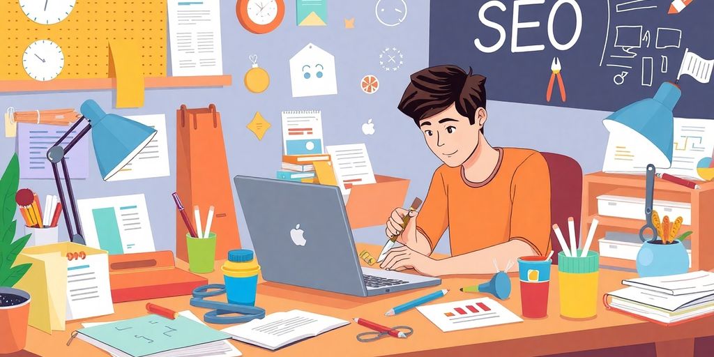 Person working on a DIY SEO project at a desk.