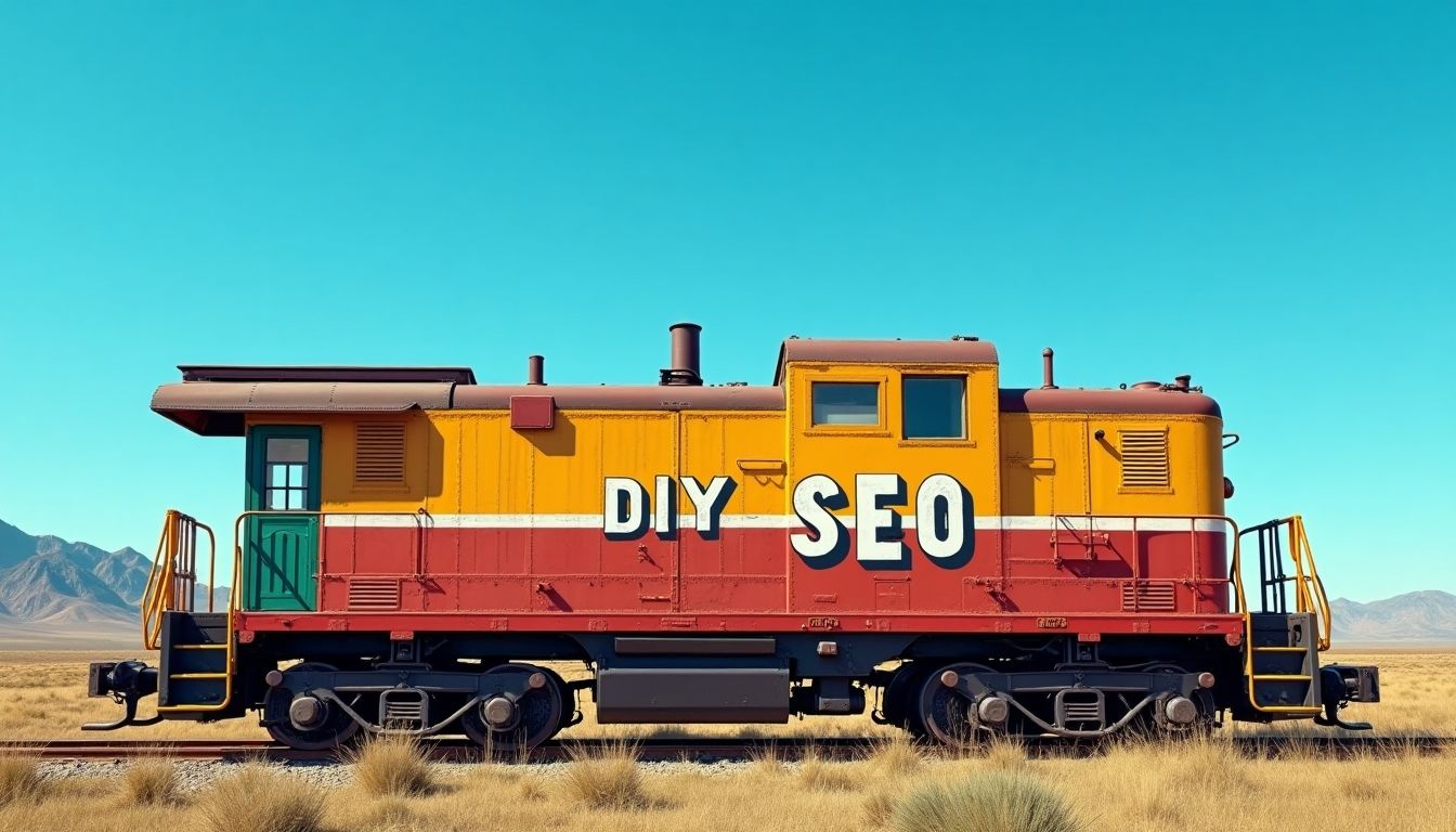Rail train with 'DIY SEO' on the side.