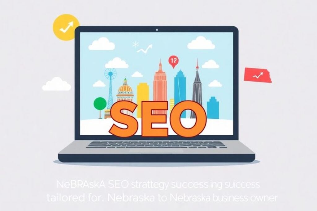 Illustration of a computer with SEO on the screen.