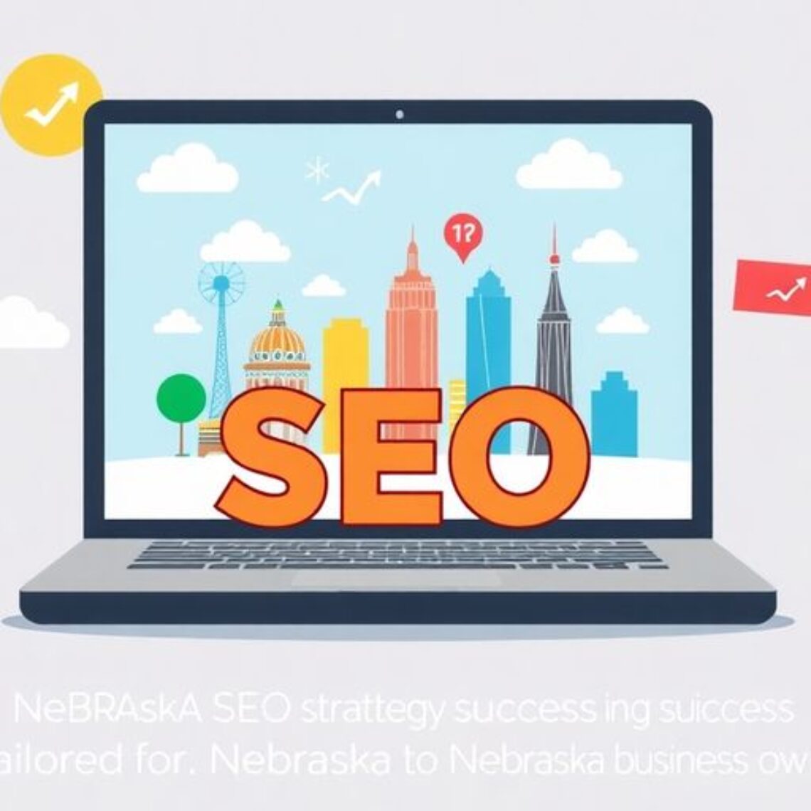 Illustration of a computer with SEO on the screen.